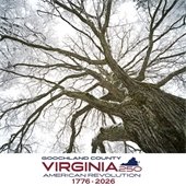 old tree trunk with Goochland County VA250 logo underneath