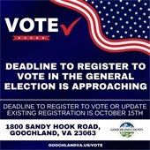 Deadline to Register to Vote in the General Election is October 15th