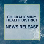 Blue square with snowflakes text overlay 'Chickahominy Health District News Release'