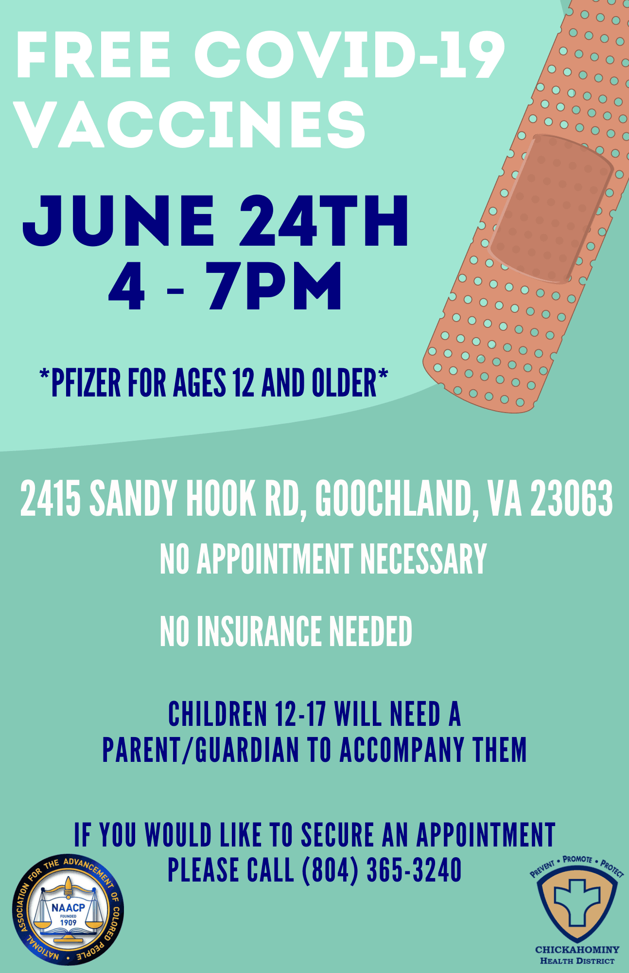 Goochland Rec Center - COVID19 Pfizer Clinic flyer 6-24-2021
