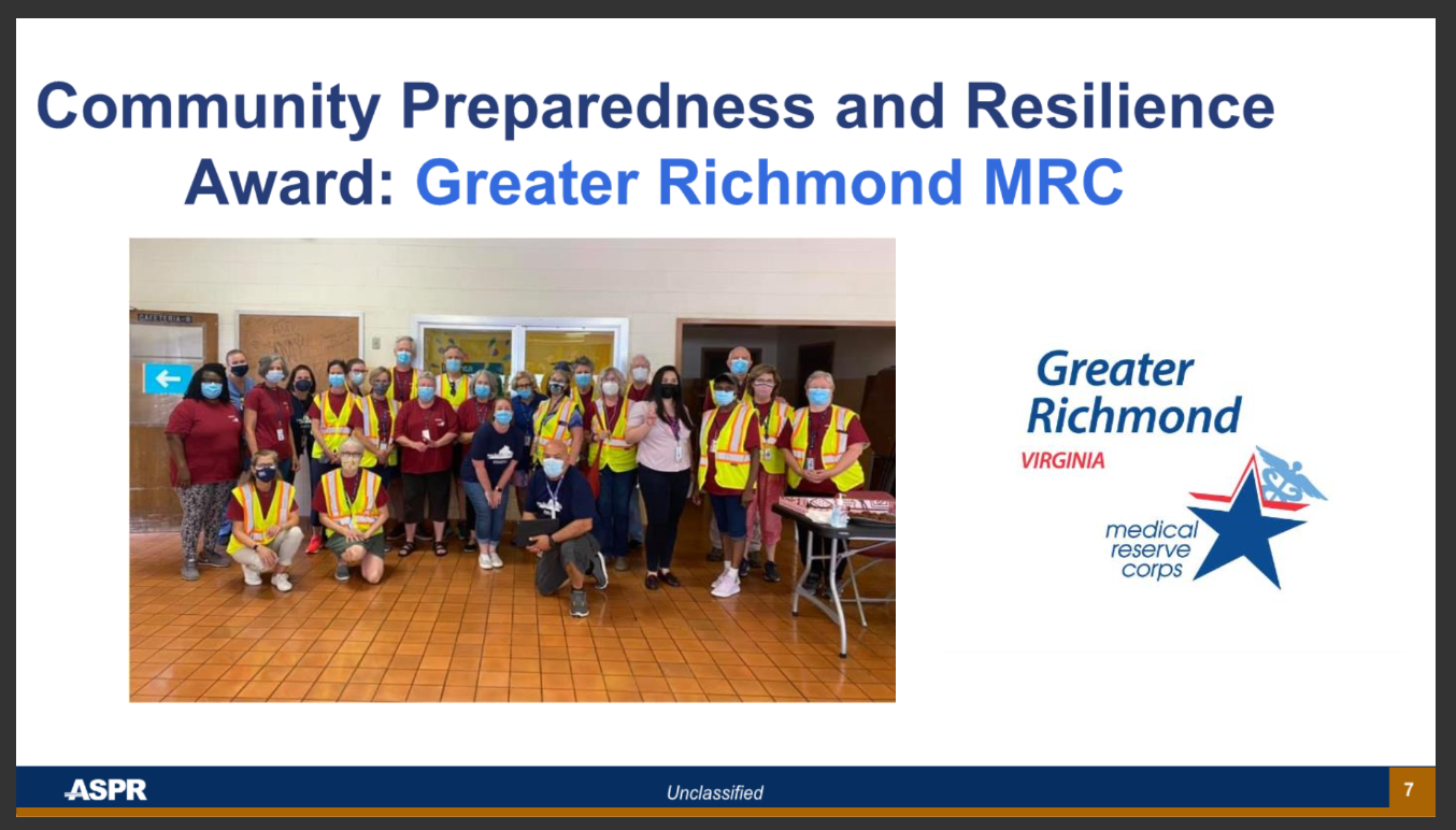 2022 Community Preparedness and Resilience Award - Greater Richmond MRC April 2022