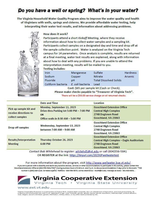 Goochland Extension Office - Well Water Testing - September 11 2023