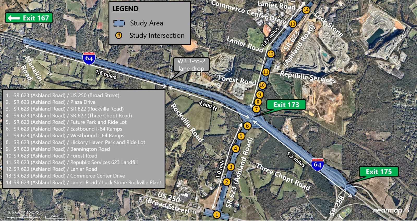 VDOT I-64 and SR 623 Ashland Road - Study Area Map